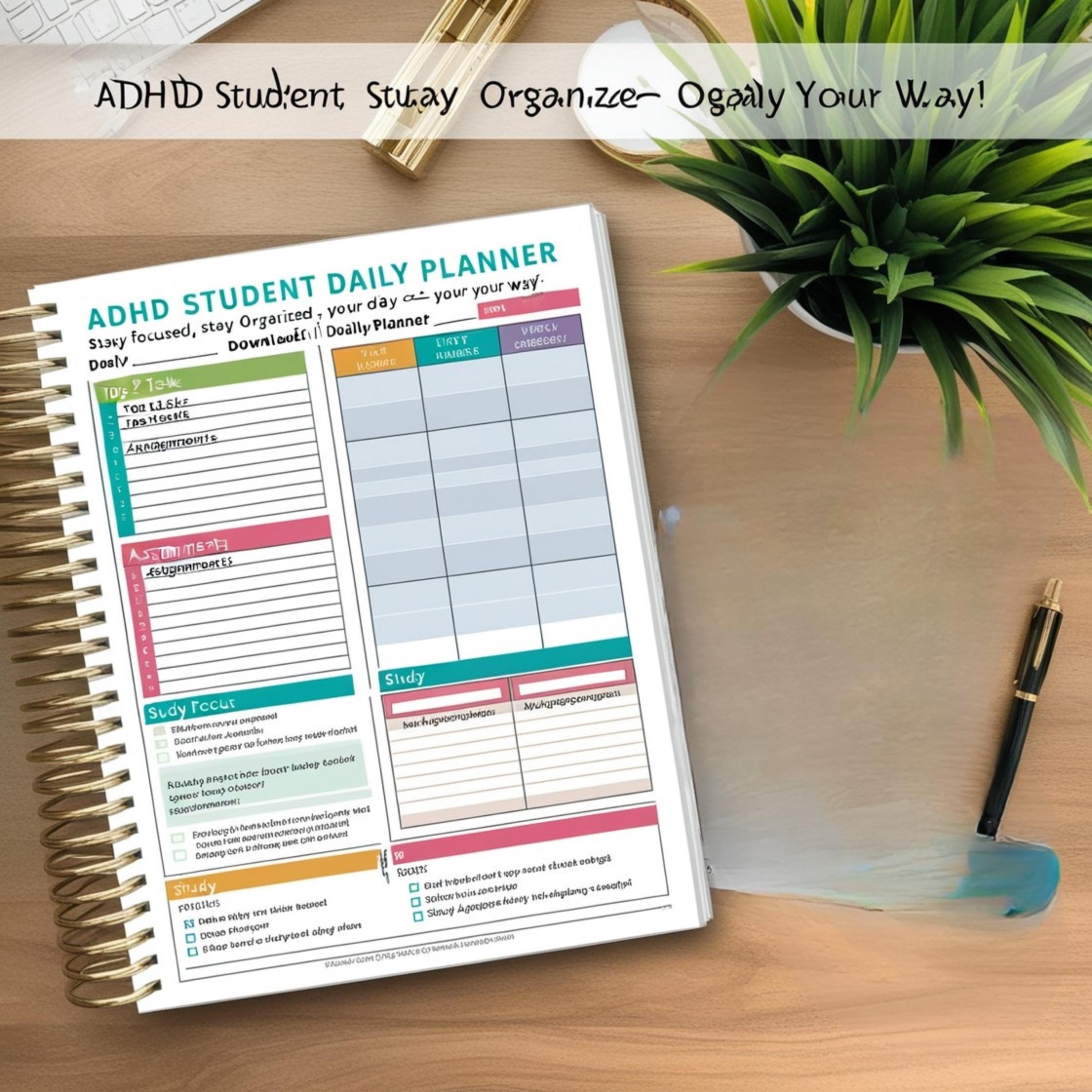 ADHD Student Planner 2025 – 1-page Printable Schedule, Focus and ...