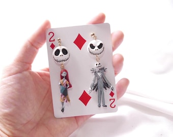 Pendientes de Jack y Sally, joyas de Pesadilla antes de Navidad, pendientes de Halloween