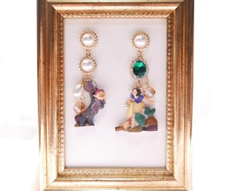 Snow White and Dwarfs Earrings, Fairy tale Style, Gift for Her, Whimsical Earrings, Storybook Jewelry, Classical Disney Inspired