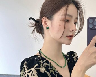 Collar de cuentas de ónix verde, cierre de acero quirúrgico, piedra preciosa curativa