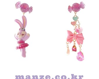 Pendientes asimétricos Stella Lou con lazos de caramelo rosa, plata de ley 925