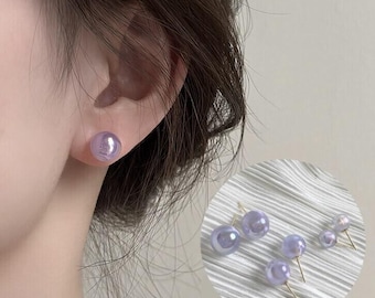 Pendientes de perla de ópalo morado hechos a mano: plata, acero, oro, con cierre de clip