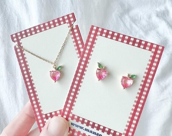 Conjunto de joyas con dije de melocotón, plata de ley chapada en oro, pendientes de titanio