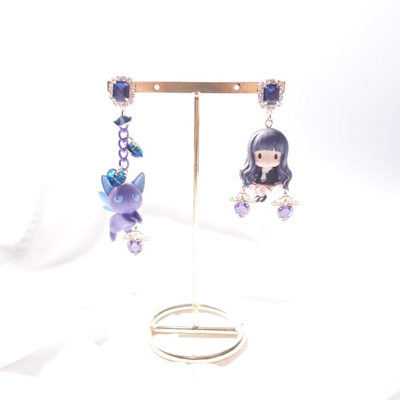 Spinel Tomoyo Earrings, Cardcaptor Sakura Inspired Jewelry, Japanese  Anime Style Earrings, Purple Chain with Swarovski Crystals