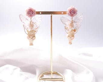 Ohrringe, Engel, Rose, Schmetterlingsflügel, Feenkern