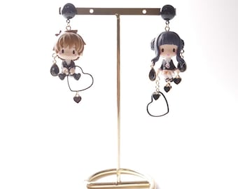 Pendientes de Sakura Cardcaptor, Syaoran y Tomoyo, pendientes de anime desiguales