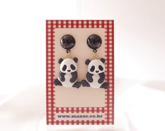 Pendientes de oso panda hechos a mano, con pasadores de plata de ley, joyería de animales.