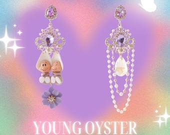 Pendientes Young Oyster: inspirados en Alicia en el País de las Maravillas, estilo caprichoso, regalo de fantasía para ella.