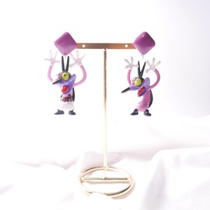 Kolczyki Purple Joey, Zabawny styl kreskówkowy, Kolczyki wiszące, Nostalgiczna biżuteria ręcznie robiona, Francuska animacja dzieciństwa, Oggy i karaluchy