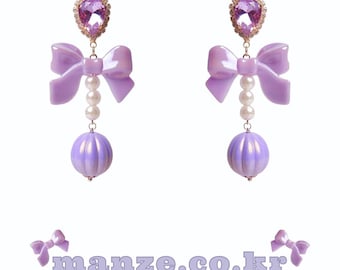 Pendientes colgantes de lazo morado hechos a mano con perlas de imitación, joyería kawaii