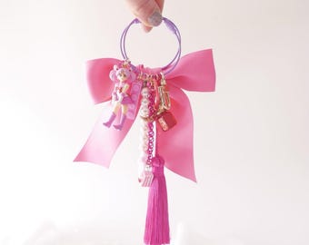 Sailor Chibi Moon Keyring, Pink Ribbon Bag Charm, Kawaii Accessory