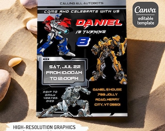 Printable Rescue Bots Birthday invitation, Optimus Prime invite, Autobots Party invitation, Bumblebee invitation, Transformers Party