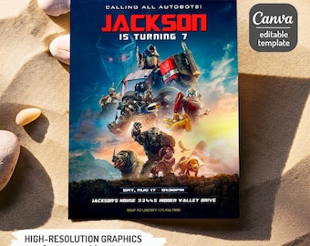Printable invite, Transformers Rise of the Beasts Birthday Invitation, Optimus Prime invite, Autobots party, editable Bumblebee invitation