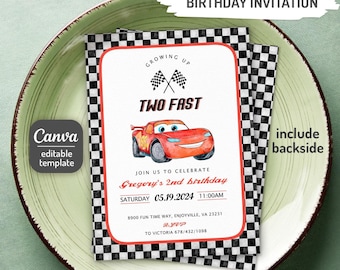 Faire-part d'anniversaire Lightning McQueen, thème course (modèle modifiable sur toile)