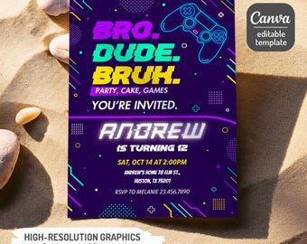 Gamer Boy Birthday Invitation, Teen Party, Bruh Theme (Digital Download)