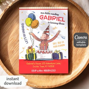 Curious George Geburtstagseinladung, Affe einladen, Curious George Party, Junge 1.2.3