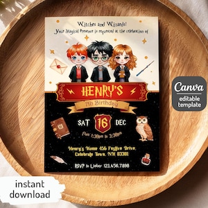 Harry Magical evite template, Wizard Birthday Invitation, printable Wizard Party Invite, Witches Invitation, Magical Birthday boy girl