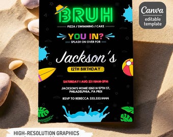 Bruh Birthday Invitation, Teen Gamer Party, Editable Template (Digital Download)
