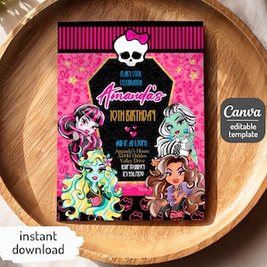 Printable Monster Girl invite, Monster Birthday Party invitation, girls Halloween Birthday Party, Monster Doll invite, girls birthday