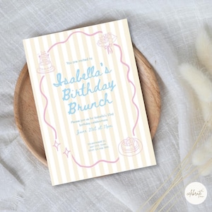 Invitation brunch d'anniversaire pastel, modèle de toile modifiable (téléchargement numérique)