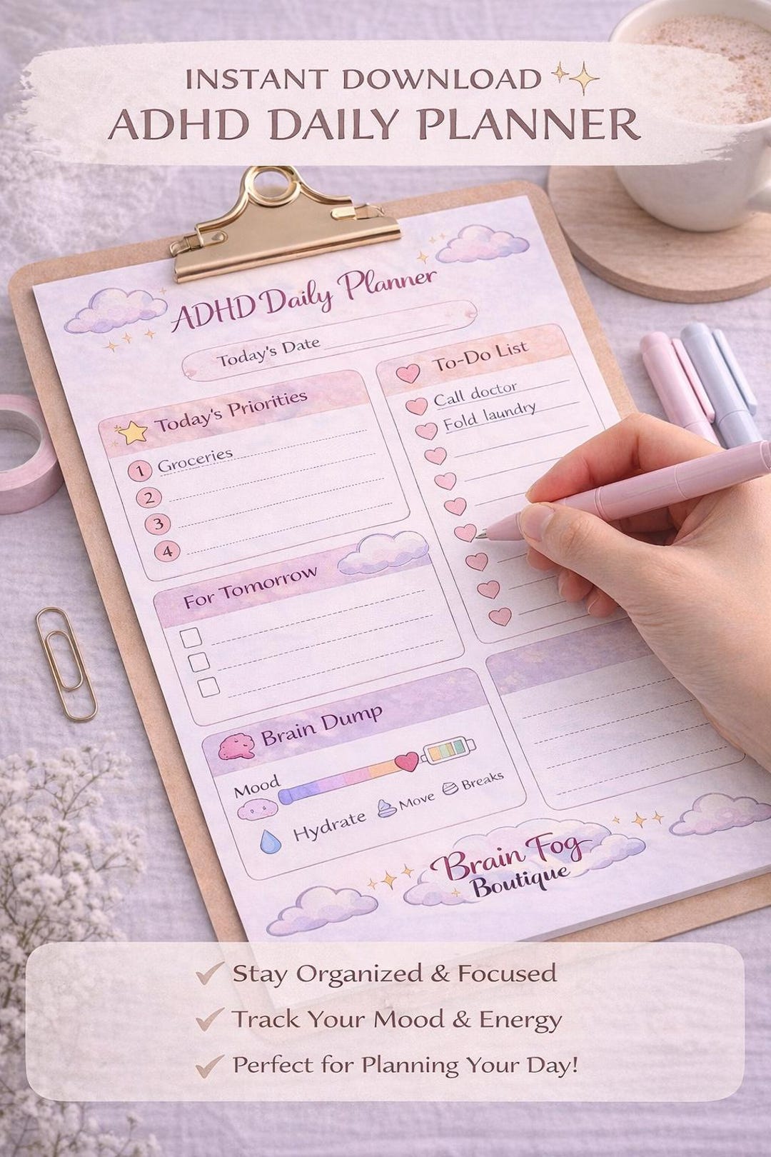 ADHD Daily Planner | Printable Digital Planner for Focus, Productivity ...