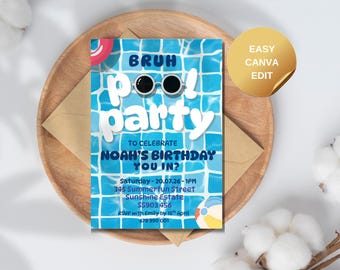 Pool Party Birthday Invitation Summer Pool Party Invite Swimming Party Splish Splash Summer Party E-Invite Pool Party Birthday Bruh Invite