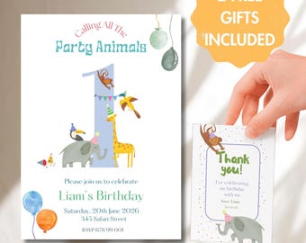 First Birthday Safari Animal Invitation Safari Theme Birthday Invite Party Animals Invite Jungle Party Invitation Wild One Party Invitation