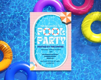 Pool Party Birthday Invitation Summer Pool Party Invite Swimming Party Splish Splash Summer Party E-Invite Pool Party Birthday Splash Party