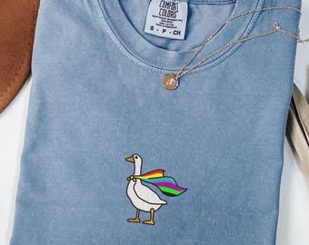Embroidered Rainbow LGBTQ Goose Shirt,Embroidered LGBTQ Shirt,Comfort Colors LGBTQ Shirt,Embroidery Pride Shirt, Gay Shirt,Transgender Shirt
