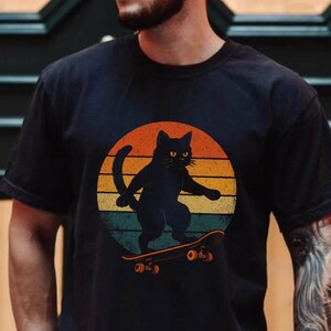 Skateboard Cat Shirt, Cool Cat Shirts for Men, Skateboarding Cat T-Shirt, Gift Cat Tee, Cute Cat T-Shirt, Father Cat Shirt image 1