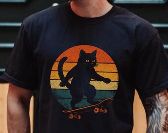 Skateboard Cat Shirt, Cool Cat Shirts for Men, Skateboarding Cat T-Shirt, Gift Cat Tee, Cute Cat T-Shirt, Father Cat Shirt