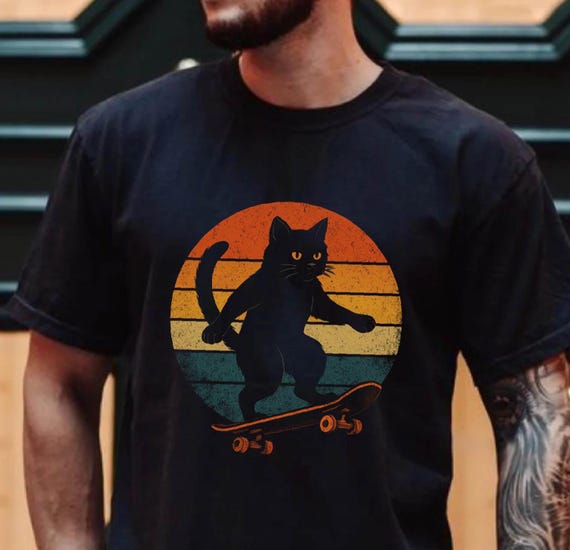 Skateboard Cat Shirt, Cool Cat Shirts for Men, Skateboarding Cat T-Shirt, Gift Cat Tee, Cute Cat T-Shirt, Father Cat Shirt