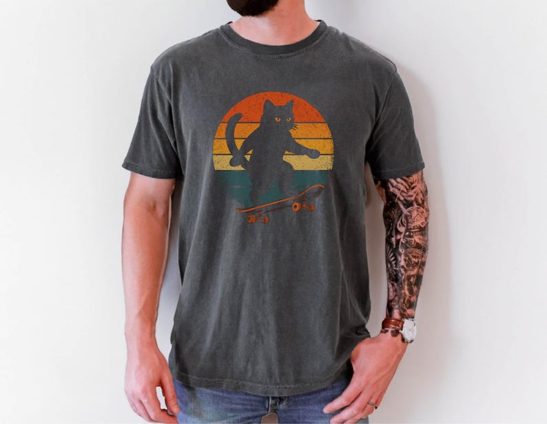 Skateboard Cat Shirt, Cool Cat Shirts for Men, Skateboarding Cat T-Shirt, Gift Cat Tee, Cute Cat T-Shirt, Father Cat Shirt image 2