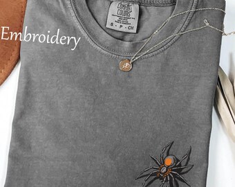 Embroidery Creepy Spider Shirt, Halloween T-Shirt, Spooky Season, Spider Shirt, Comfort Colors Spider Shirt, Gift For Halloween T-Shirt
