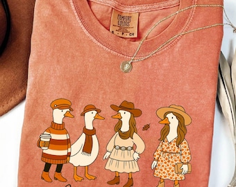 Comfort Colors® Fall Goose Shirt, Cozy Fall Tee, Autumn Animal Shirt, Cute Goose Shirt, Pumpkin Coffee T-Shirt, Just A Fall Goose T-Shirt