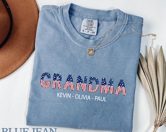 Grandma USA Flag With Grandkids Shirt, Personalized Grandma Patriotic Shirt, 4th July Nana Shirt, Mother's Day Gift, Mama Shirt