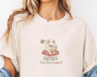 Embroidered One More Chapter Frog Shirt, Book Lover Gift,Librarian Shirt,  ReadingShirt, Bookish T-Shirt,Reading Frog Tee,Frog Book Nerd Tee