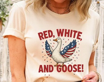 Red White And Goose Shirt, 4th Of July Shirt, Comfort Color, American Goose Shirt, Stars Stripes Tee, USA Goose Shirt, Freedom Shirt