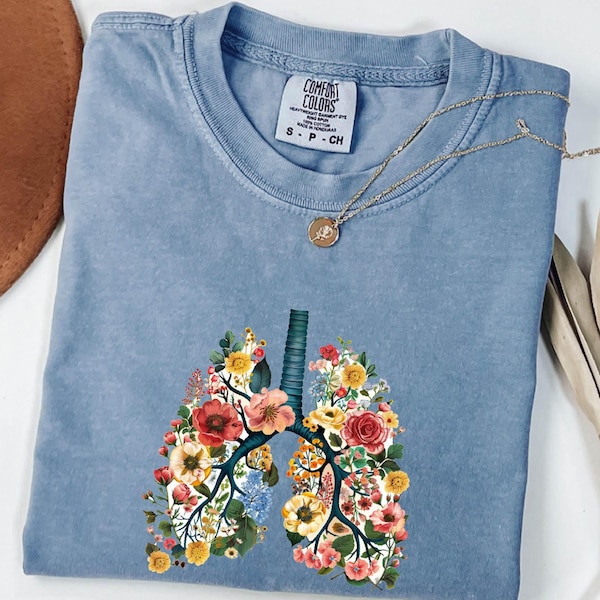 Anatomical Lung Floral Shirt, Respiratory Therapist Tshirt, Pulmonology Shirt, RT Student Shirt, Cystic Fibrosis Tee, Asthma Tee, RT Floral