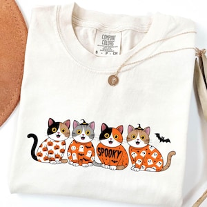 Comfort Colors Spooky Halloween Cat Shirt, Fall Tee, Cute Pumpkin Skeleton Cat, Bella Canvas Unisex T-Shirt, Cat Lover Shirt, Black Cat Tee