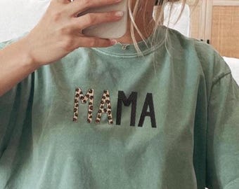 Embroidered Leopard Mama Shirt, Animal Print Mama Tee, Funny Mama Tshirt, Cute Mama Design, Gift for Mom, Trendy Mom Shirt, Mothers Day Gift