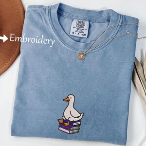 Embroidered Silly Goose Book Club Comfort Colors® Shirt, Funny Reader T-Shirt, Book Lover Gift Tee, Cozy Goose Reading Graphic Shirt