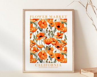 California Poppy Print Wall Art State Flower Market Poster Orange Floral Kitchen Art Poppies Digital Download Decor Bedroom Bathroom Print