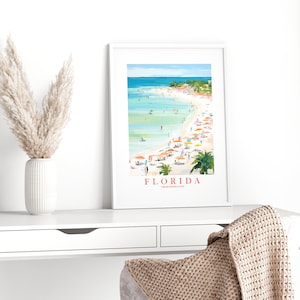 Florida Travel Poster Sunshine State Print Retro Pink Orange Teal Beach Landscape Painting Dorm Kitchen Bedroom Instant Download image 4