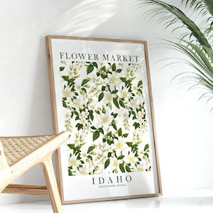 Idaho Syringa State Flower Print Ivory Wildflower Floral Botanical Wall Art Flower Market Poster, Neutral Colors, Instant Download