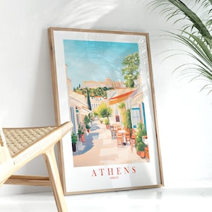 Athens Travel Poster, Greece Wall Art, European City Print, Blue Mediterranean Decor,  Printable Travel Poster