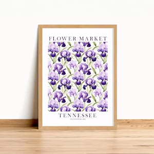 Tennessee Iris State Blumen Druck lila Wildblumen Wand Kunst TN Blumenmarkt Poster Sofort Download