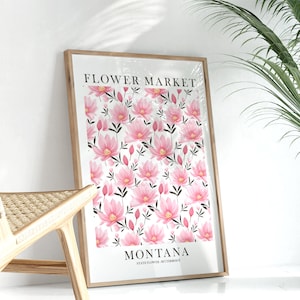 Montana State Flower Market Bitterroot Pink Floral Printable Botanical Wall Art Watercolor MT Poster Instant Download