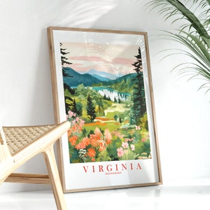 Affiche de voyage rétro Virginie, Old Dominion State impression vacances affiche montagnes peinture rivière Shenandoah, téléchargement immédiat image 4
