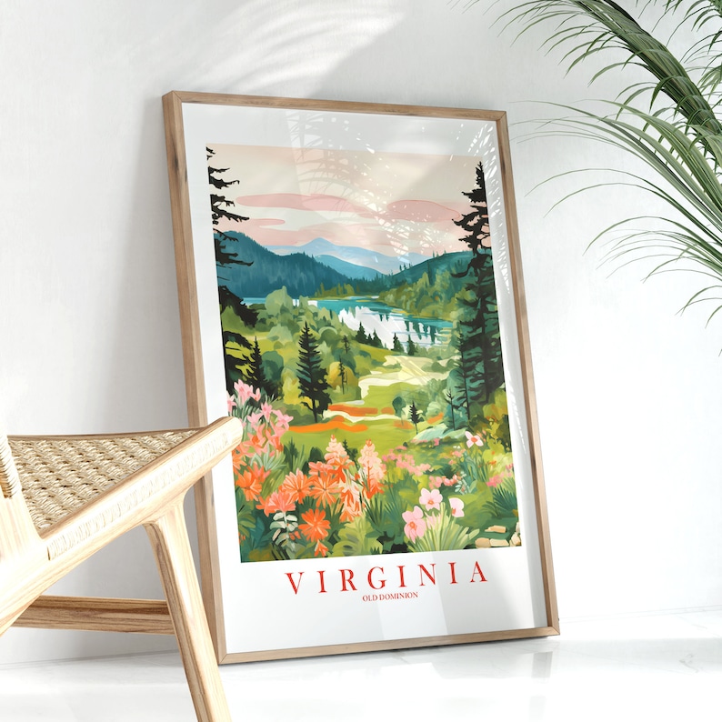 Affiche de voyage rétro Virginie, Old Dominion State impression vacances affiche montagnes peinture rivière Shenandoah, téléchargement immédiat image 4